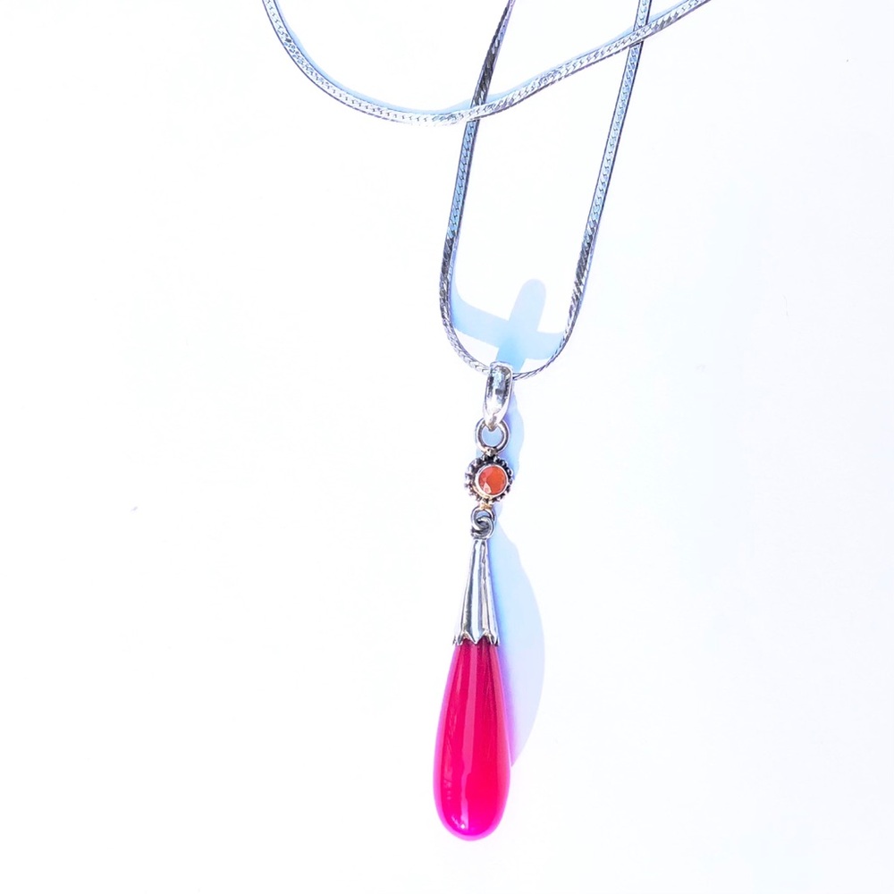 Sterling Silver Necklace with Pink Pendant